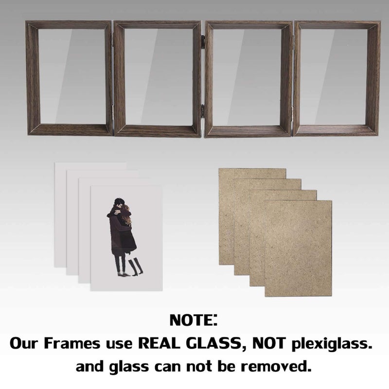 WUTL 5x7 Hinged Picture Frames Beveled Wood Brown with Real Glass 4 Vertical Opening Family Lover Gift - Image 2